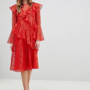 ASOS Lace Midi Dress with Ruffles